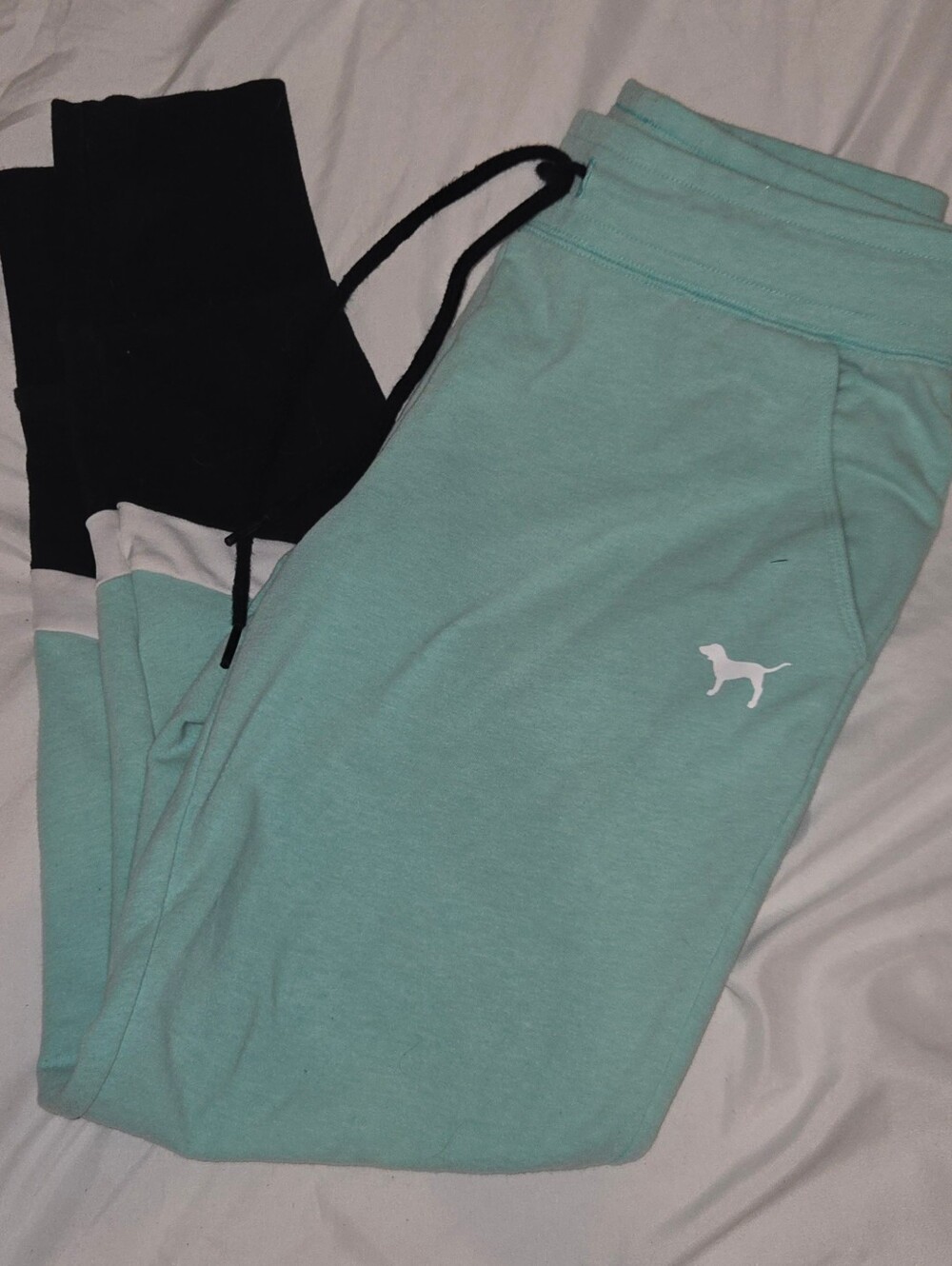PINK Victoria's Secret Mint & Black Colorblock Joggers Sz S